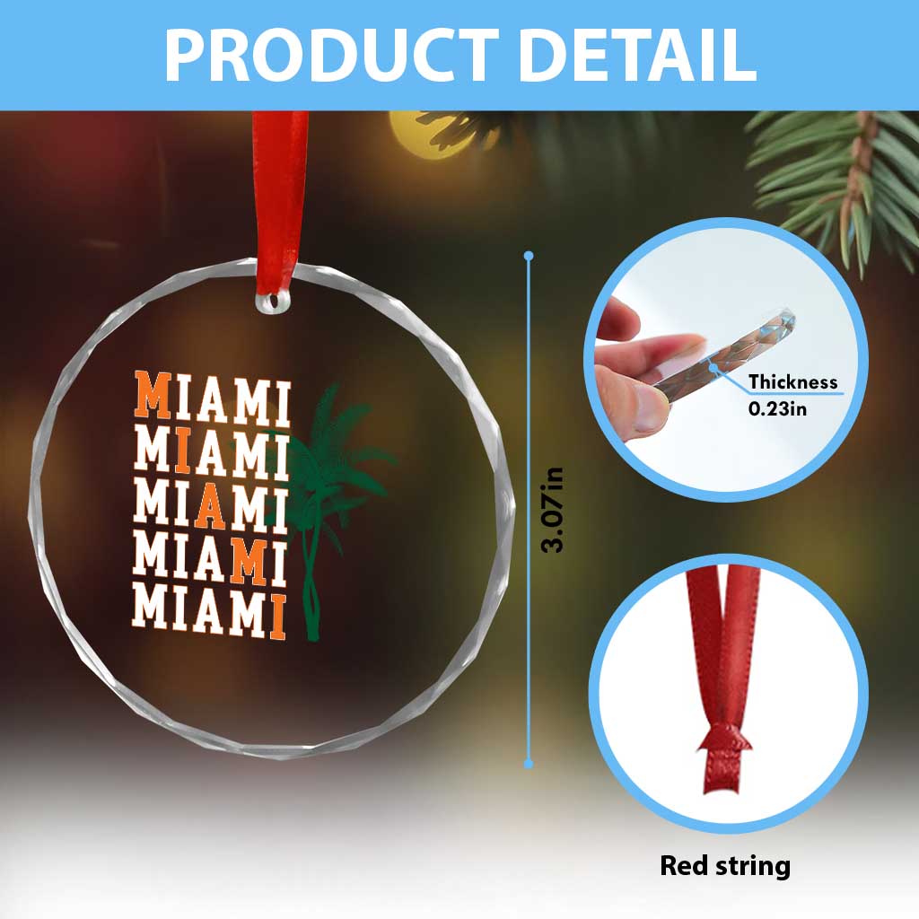 Miami Pride Palm Tree Graphic Crystal Glass Ornament Orange and Green Tropical City Vibes