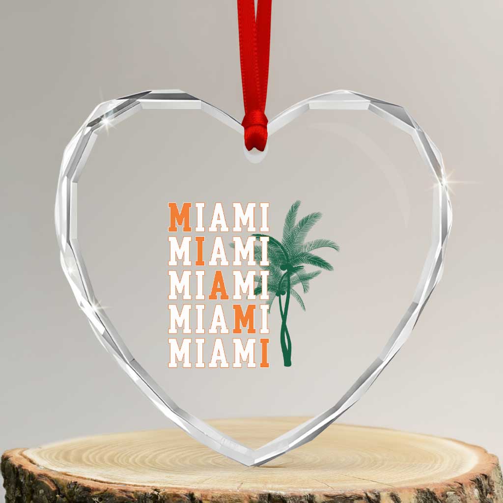 Miami Pride Palm Tree Graphic Heart Crystal Glass Ornament Orange and Green Tropical City Vibes