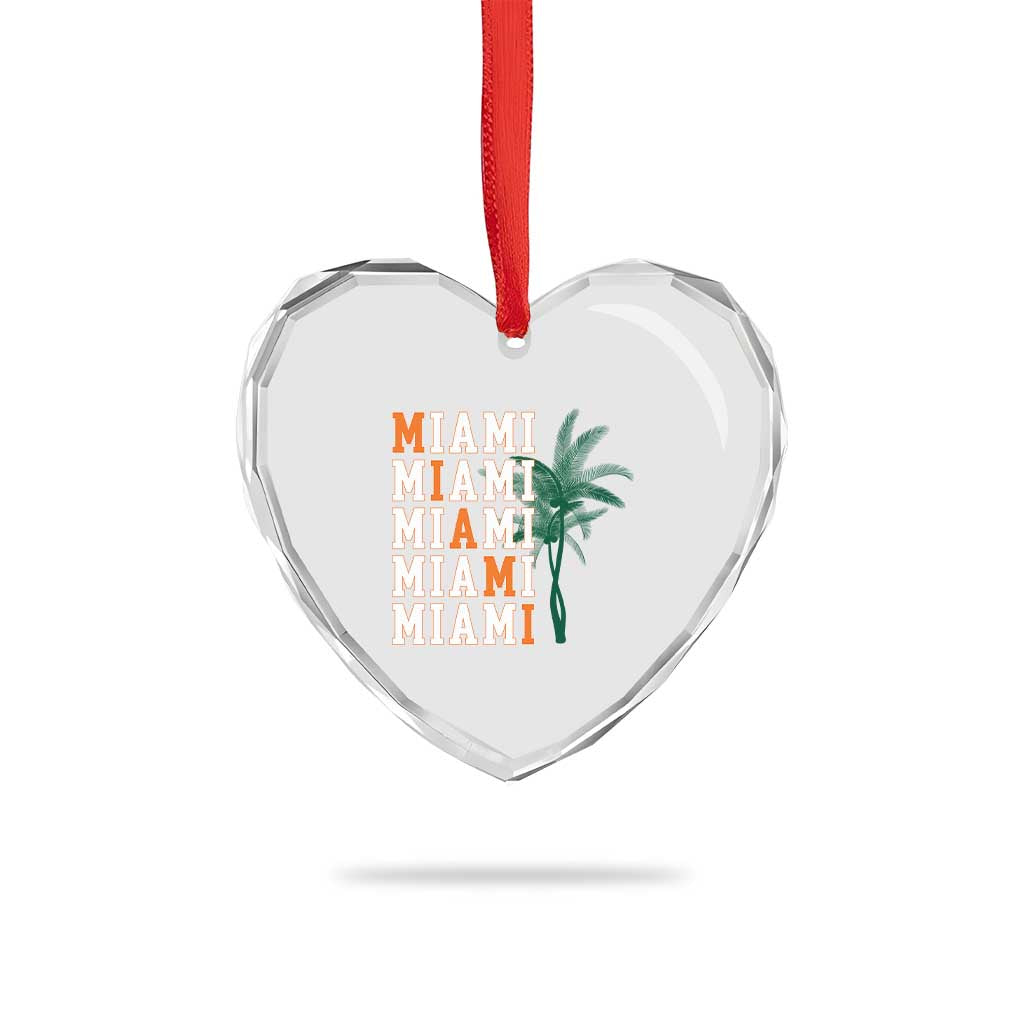 Miami Pride Palm Tree Graphic Heart Crystal Glass Ornament Orange and Green Tropical City Vibes