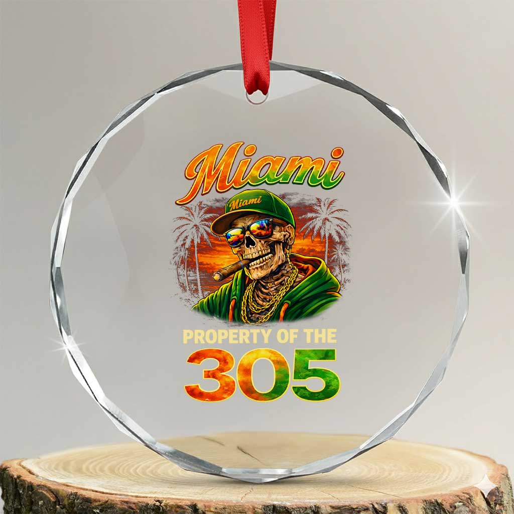 Miami Property of the 305 Skeleton Graphic Crystal Glass Ornament Street King with Sunset Florida Swag