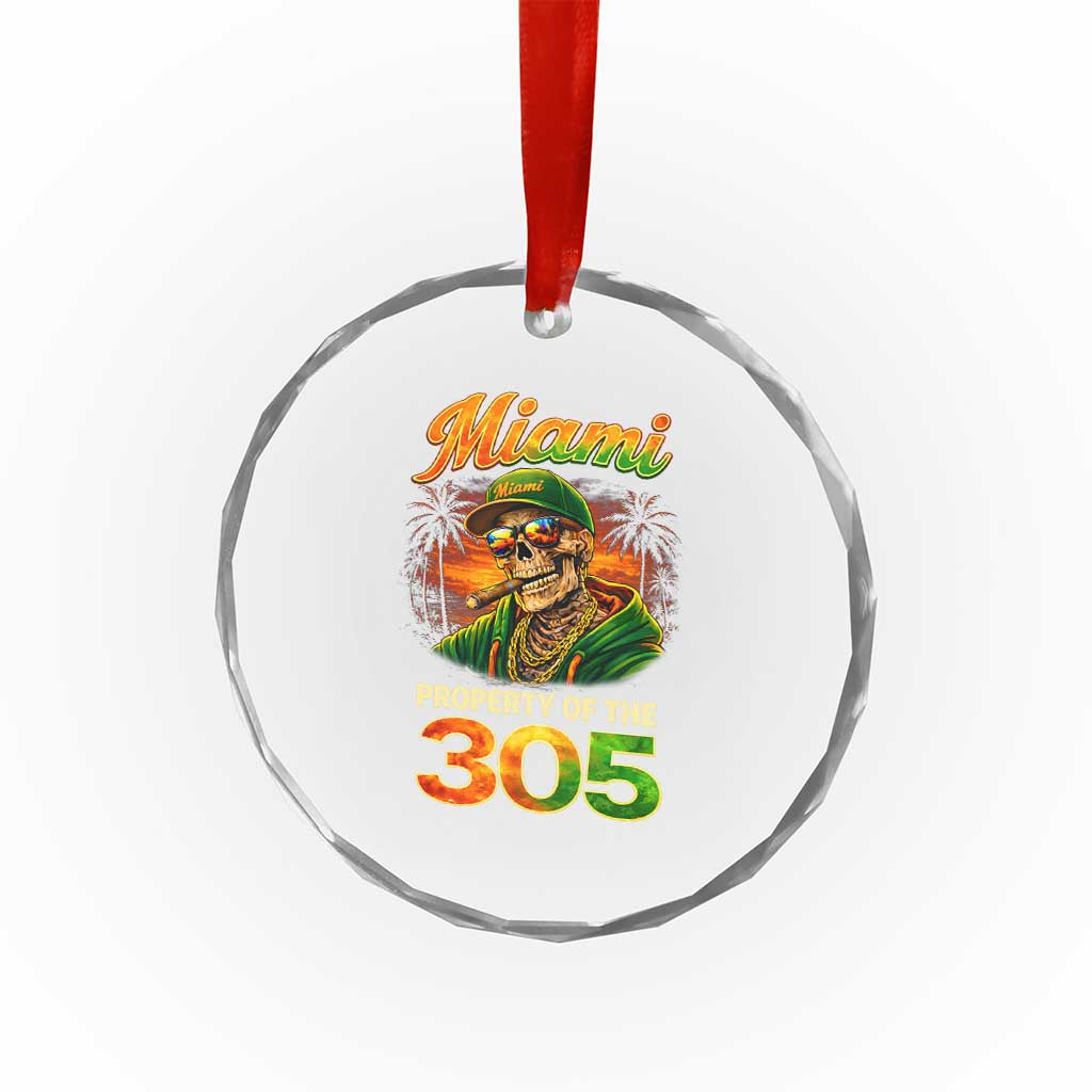 Miami Property of the 305 Skeleton Graphic Crystal Glass Ornament Street King with Sunset Florida Swag