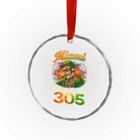 Miami Property of the 305 Skeleton Graphic Crystal Glass Ornament Street King with Sunset Florida Swag