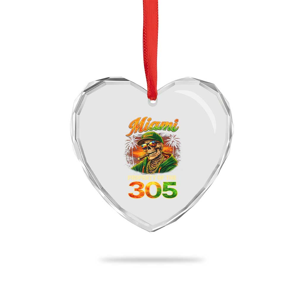 Miami Property of the 305 Skeleton Graphic Heart Crystal Glass Ornament Street King with Sunset Florida Swag