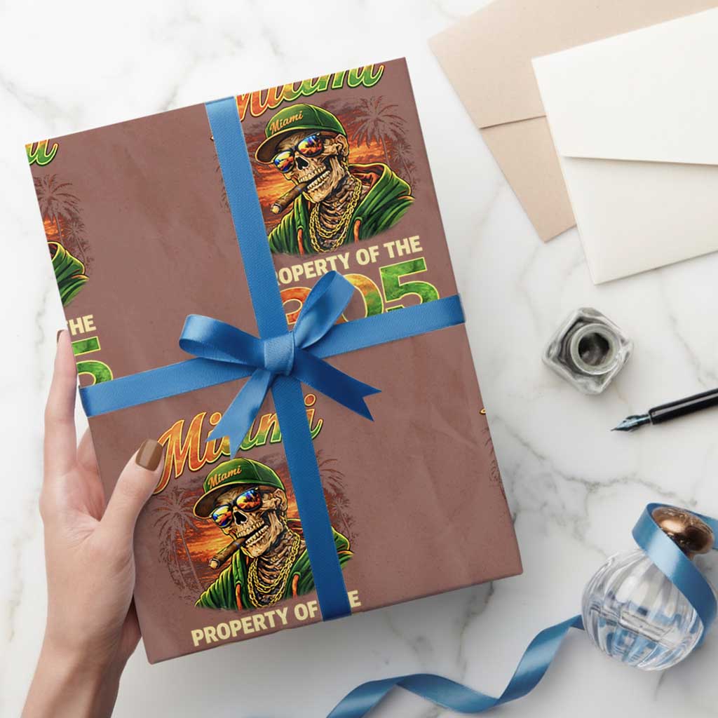 Miami Property of the 305 Skeleton Graphic Wrapping Paper Roll Street King with Sunset Florida Swag