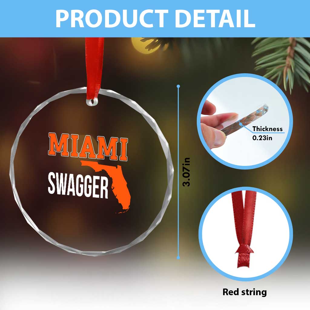 Miami Swagger Pride Crystal Glass Ornament Florida State Map Local Love