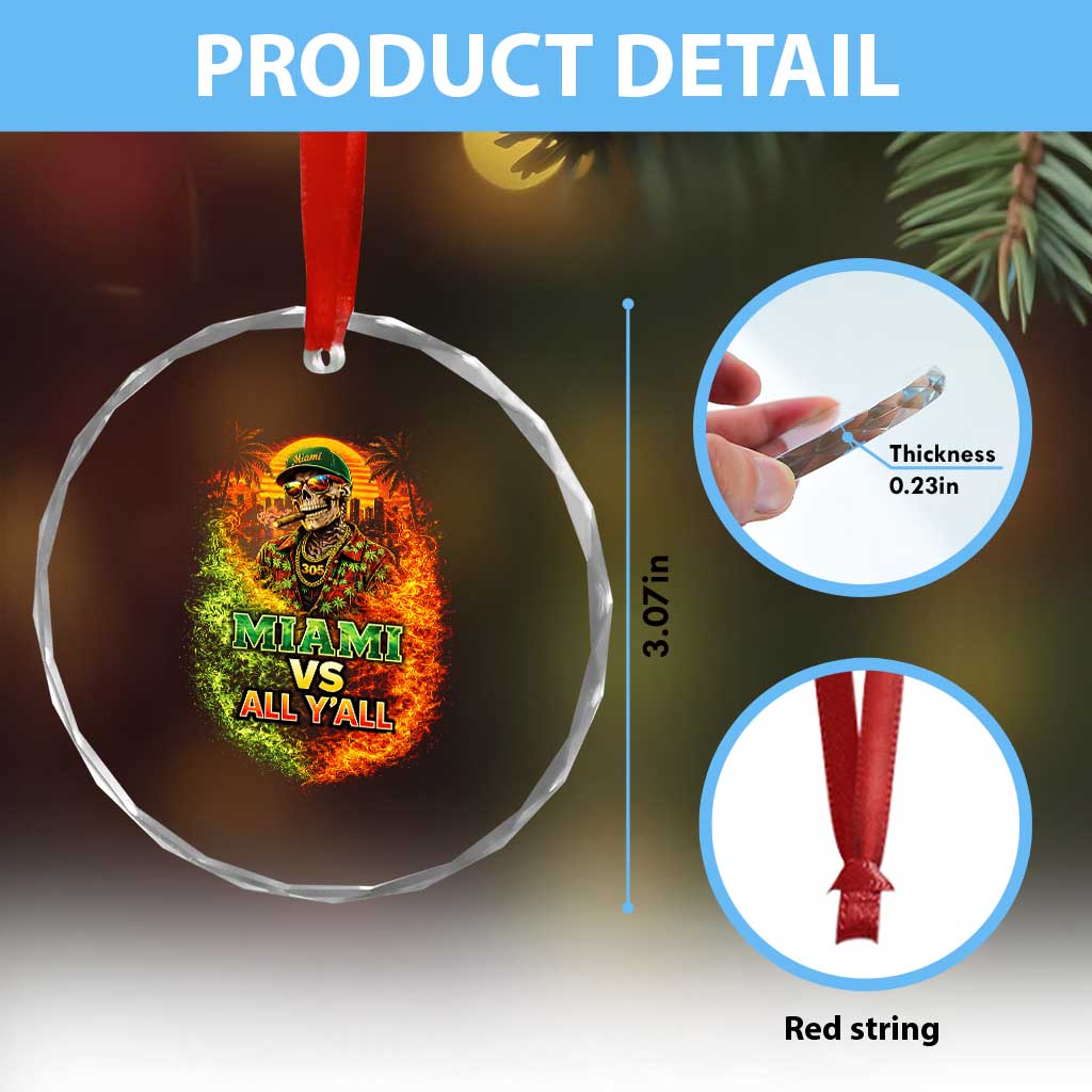 Miami vs All You All 305 Skeleton Flame Graphic Crystal Glass Ornament Tropical City Pride Florida Love