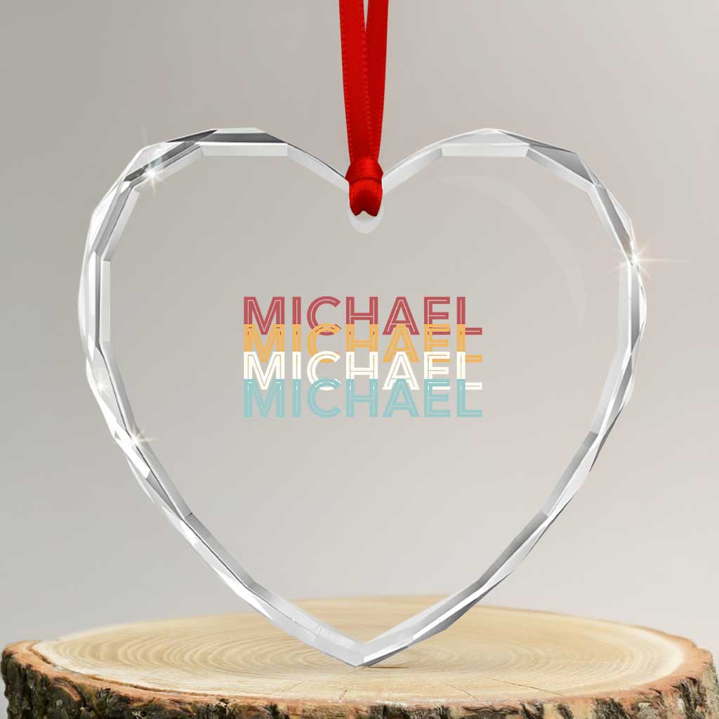 Michael Birthday Gift Heart Crystal Glass Ornament Vintage Retro Michael Name Typography