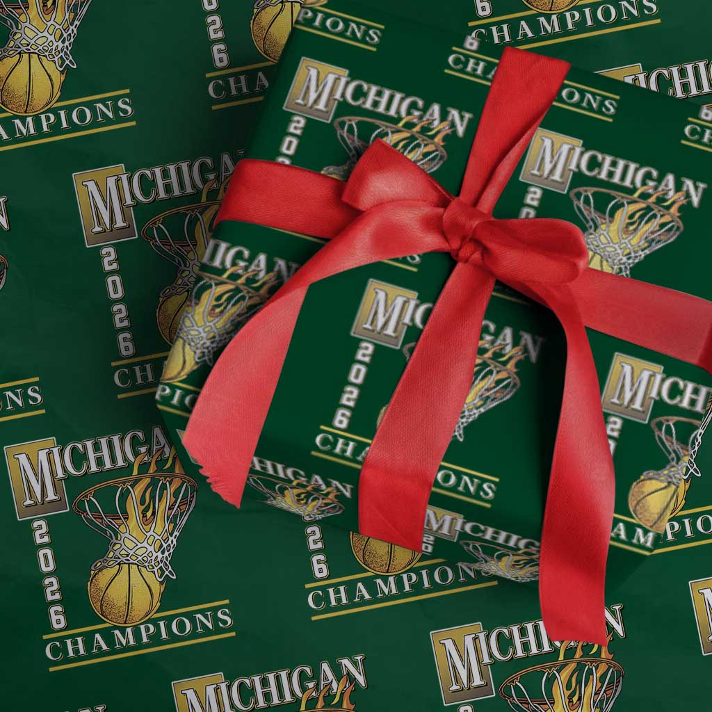 Michigan 2026 Flaming Hoop Basketball Lover Wrapping Paper Roll Champions Victory Graphic Sports Fan