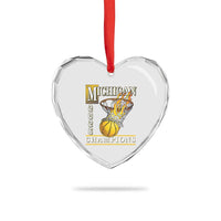 Michigan 2026 Flaming Hoop Basketball Lover Heart Crystal Glass Ornament Champions Victory Graphic Sports Fan