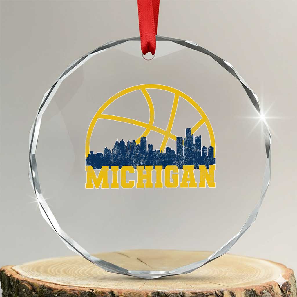 Michigan Fan Basketball Grooves Skyline MI State Crystal Glass Ornament