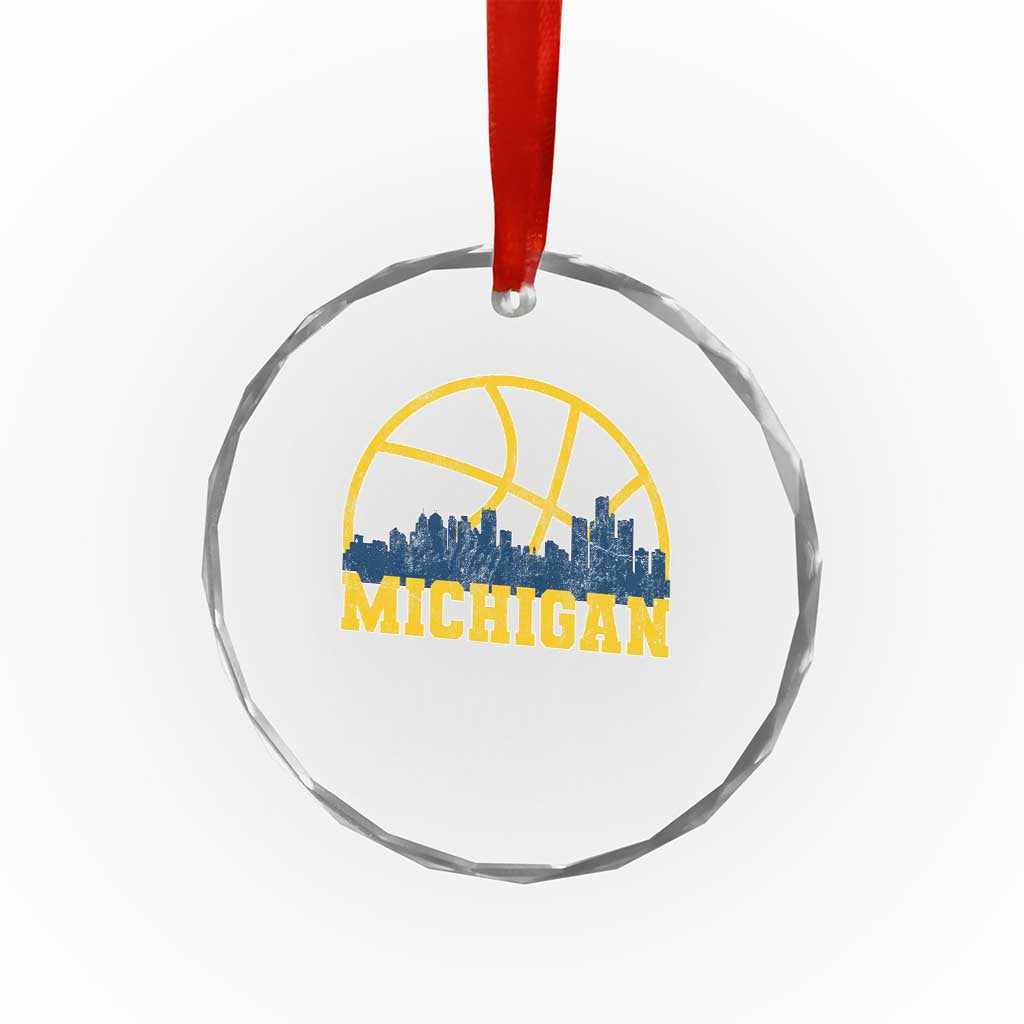 Michigan Fan Basketball Grooves Skyline MI State Crystal Glass Ornament