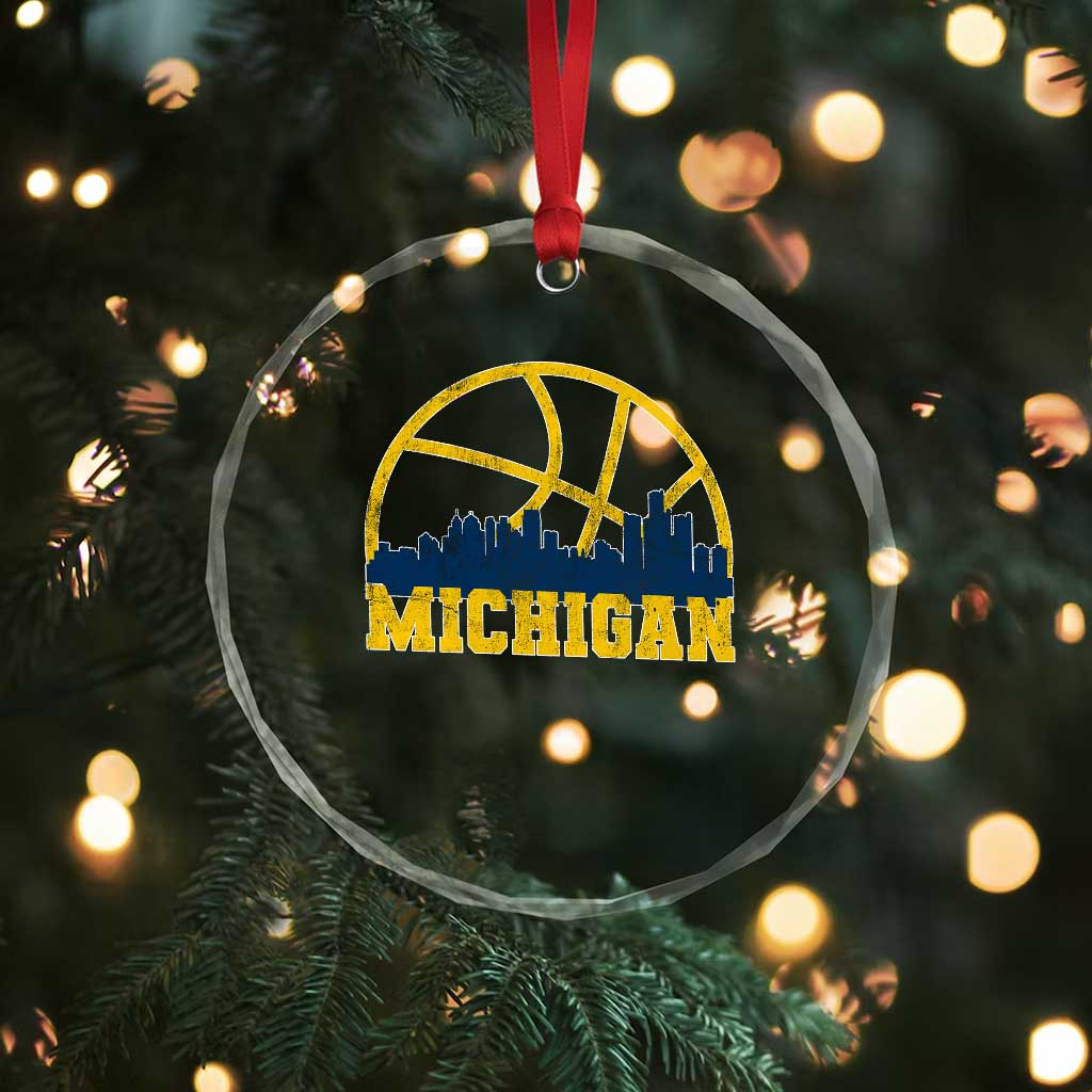 Michigan Fan Basketball Grooves Skyline MI State Crystal Glass Ornament