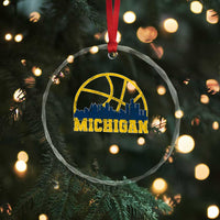 Michigan Fan Basketball Grooves Skyline MI State Crystal Glass Ornament