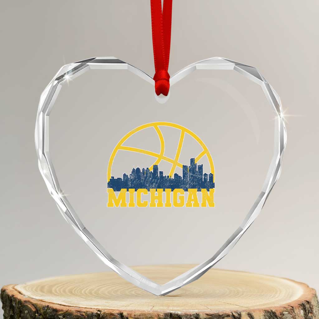 Michigan Fan Basketball Grooves Skyline MI State Heart Crystal Glass Ornament