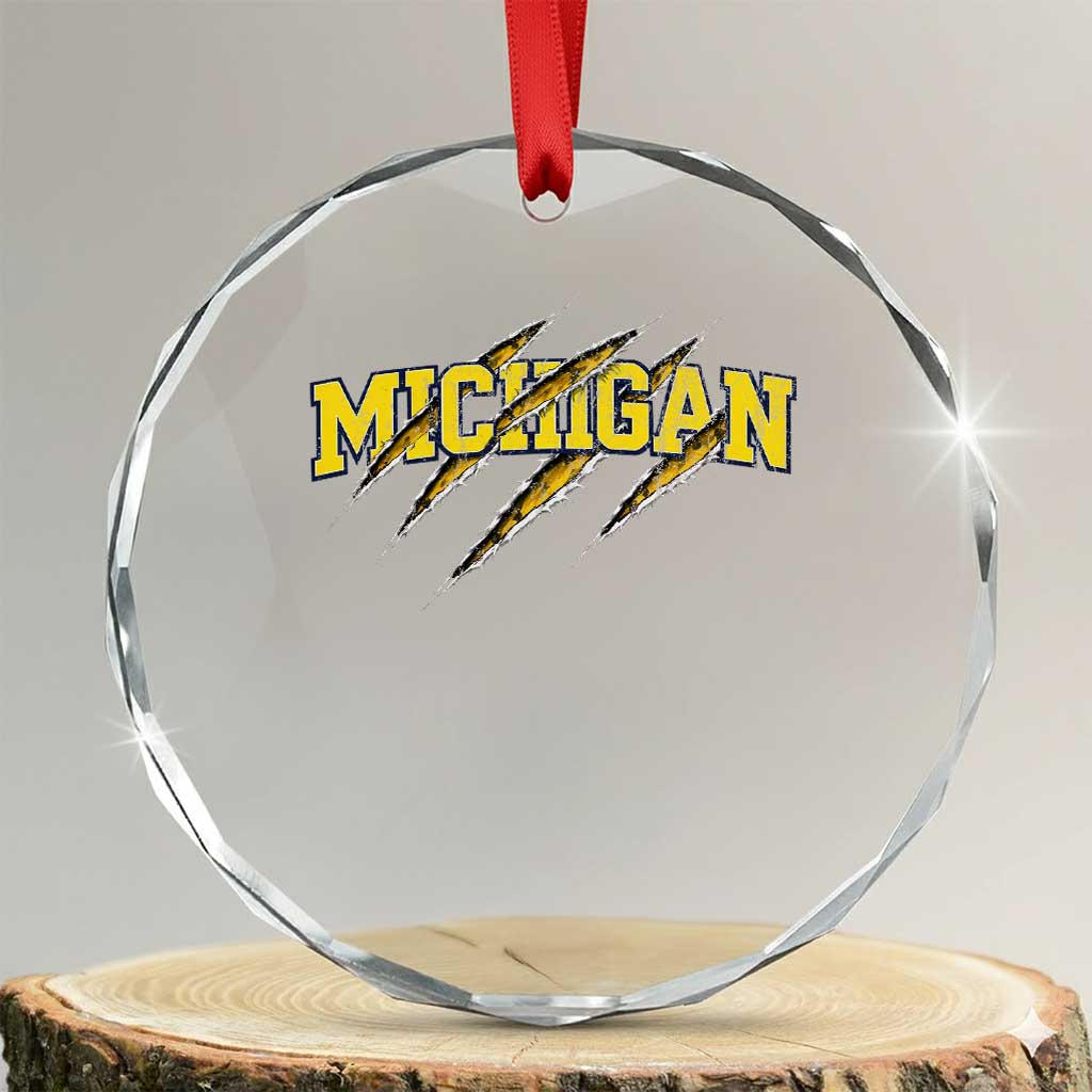Michigan Fan Crystal Glass Ornament MI State Sports Game Day Scratch Mark