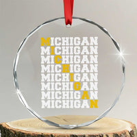 Michigan Fan Crystal Glass Ornament Yellow Bold Athletic Sport State Letters Game Day