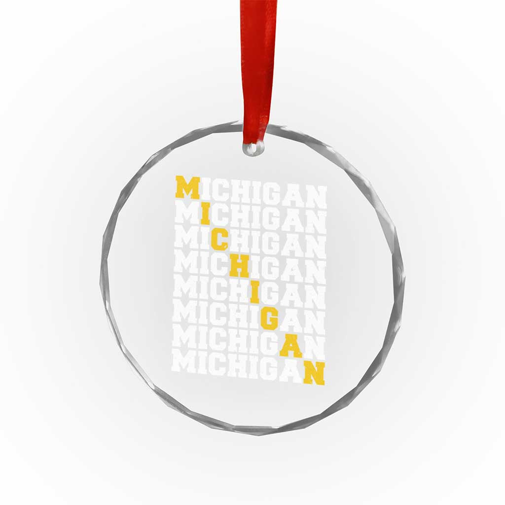Michigan Fan Crystal Glass Ornament Yellow Bold Athletic Sport State Letters Game Day