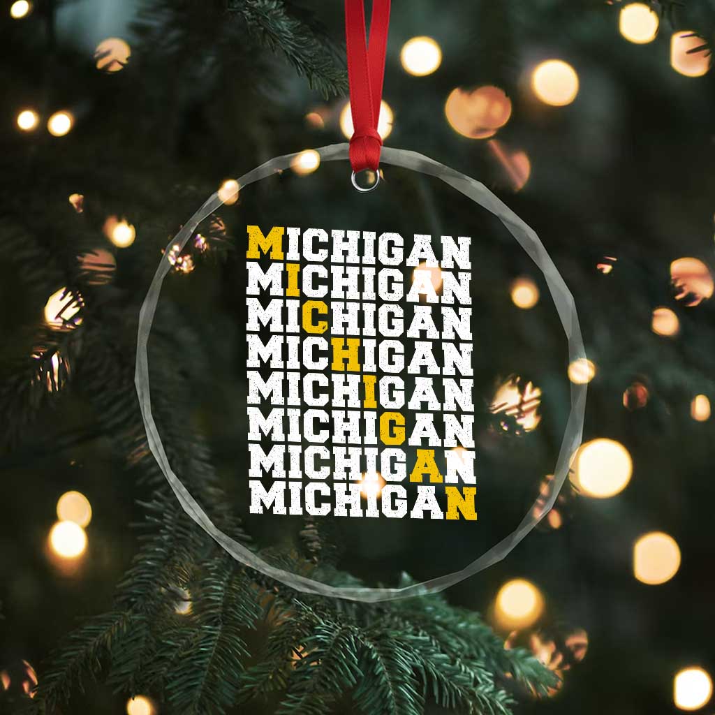 Michigan Fan Crystal Glass Ornament Yellow Bold Athletic Sport State Letters Game Day