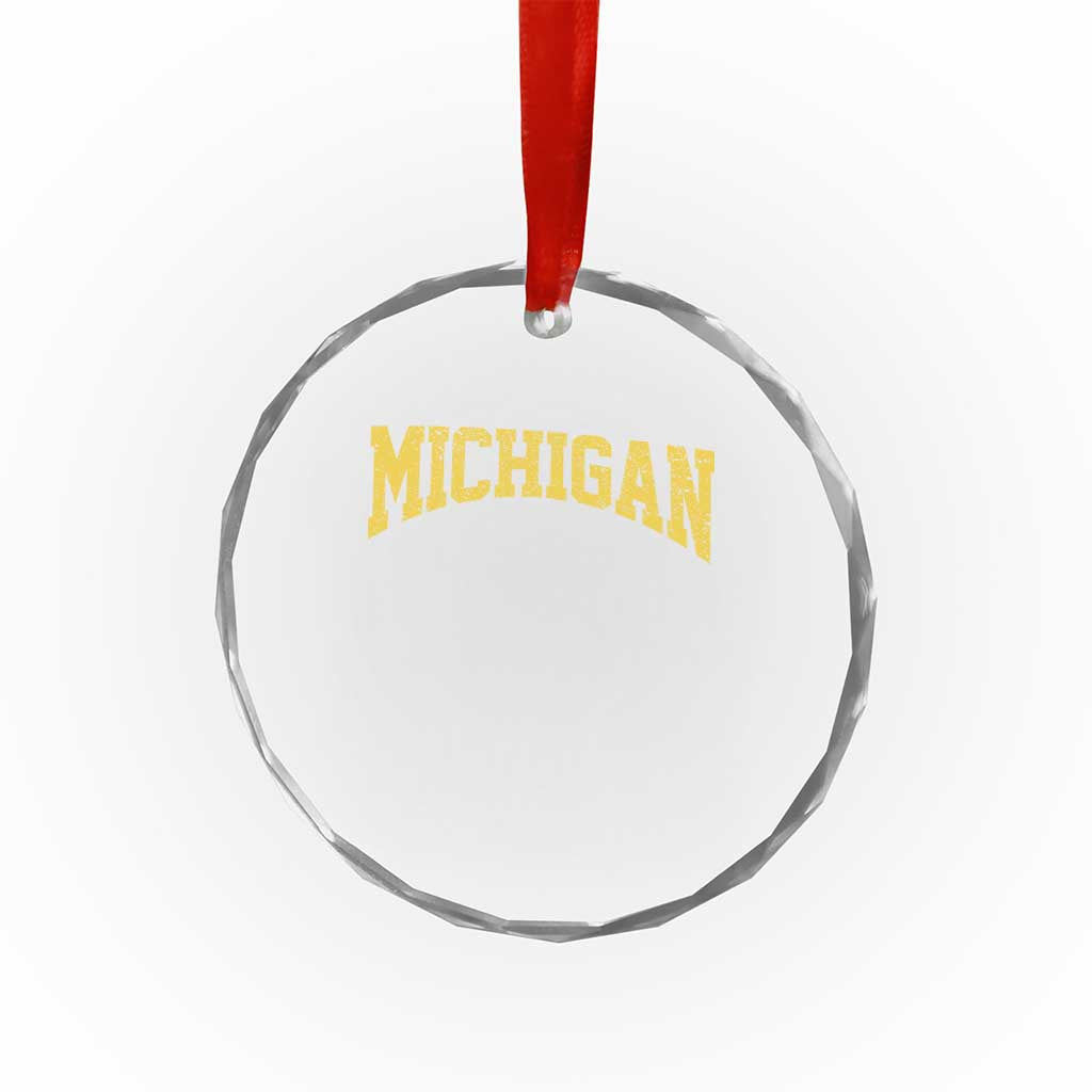 Michigan Fan Crystal Glass Ornament Yellow Bold Sport State Letters Game Day
