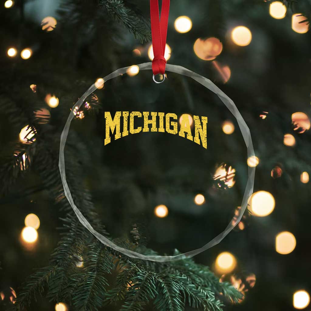 Michigan Fan Crystal Glass Ornament Yellow Bold Sport State Letters Game Day