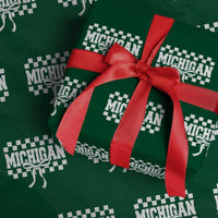 Michigan Fan Wrapping Paper Roll MI State Sport Coquette Bow Checkered Design Game Day