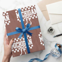 Michigan Fan Wrapping Paper Roll MI State Sport Coquette Bow Checkered Design Game Day