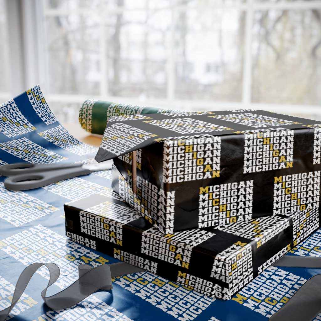 Michigan Fan Wrapping Paper Roll Yellow Bold Athletic Sport State Letters Game Day