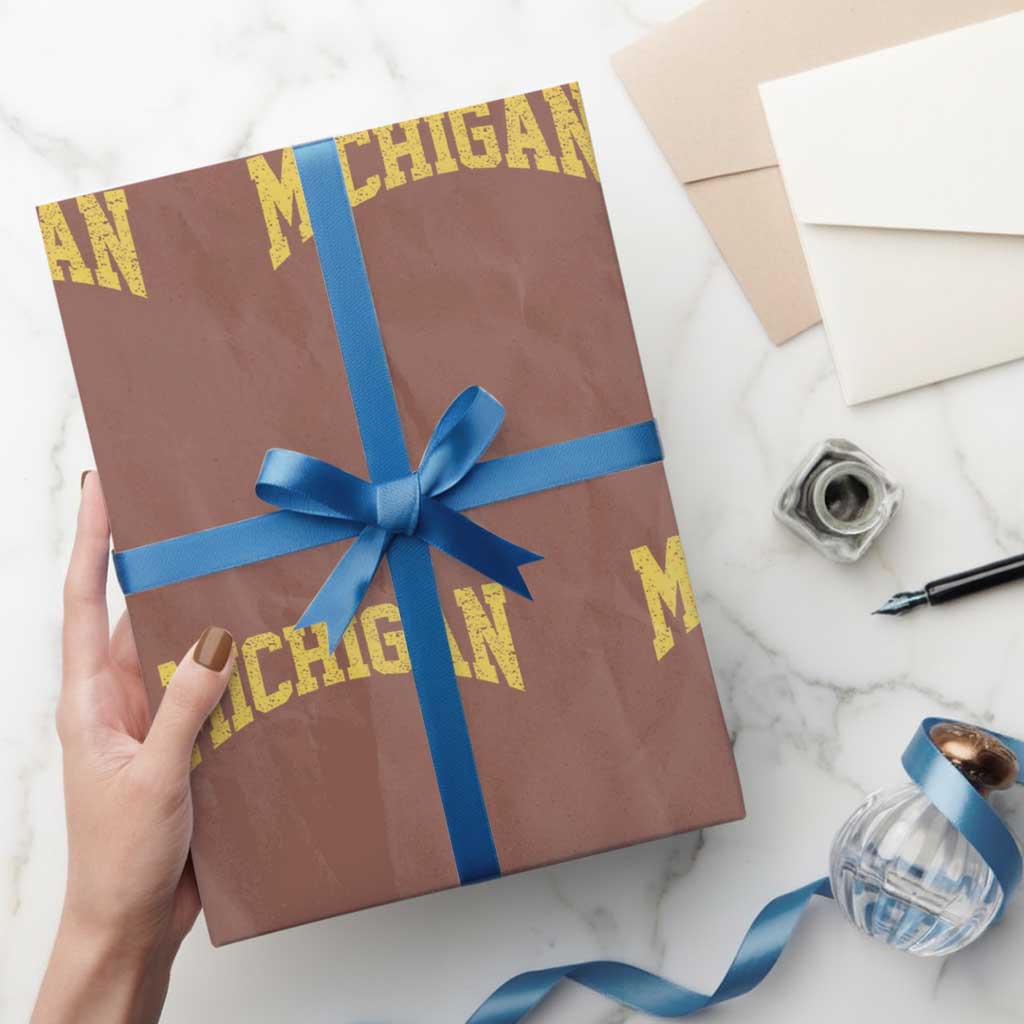 Michigan Fan Wrapping Paper Roll Yellow Bold Sport State Letters Game Day