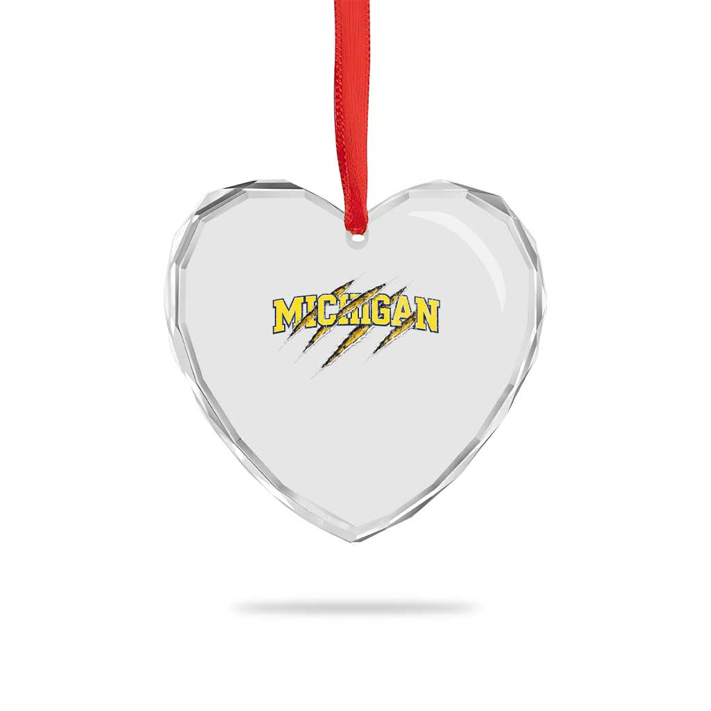 Michigan Fan Heart Crystal Glass Ornament MI State Sports Game Day Scratch Mark