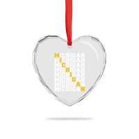 Michigan Fan Heart Crystal Glass Ornament Yellow Bold Athletic Sport State Letters Game Day
