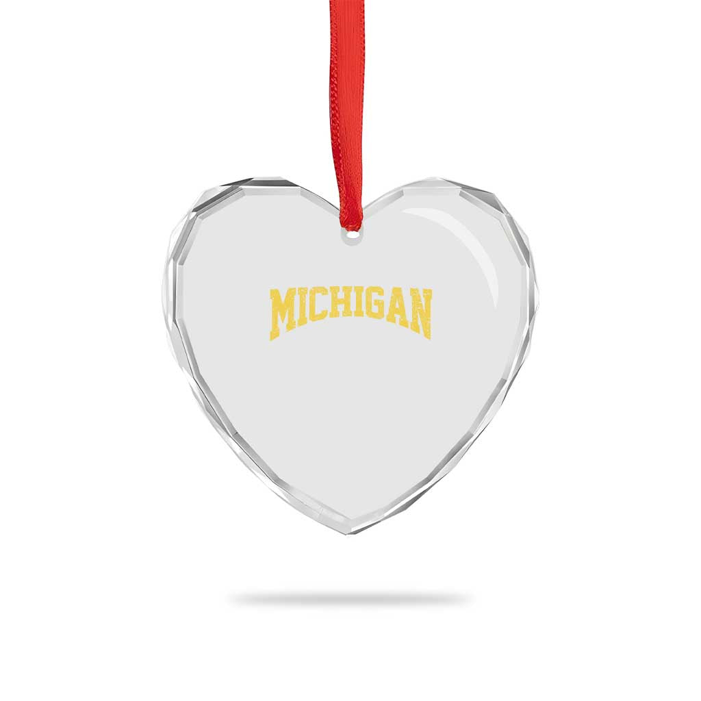 Michigan Fan Heart Crystal Glass Ornament Yellow Bold Sport State Letters Game Day