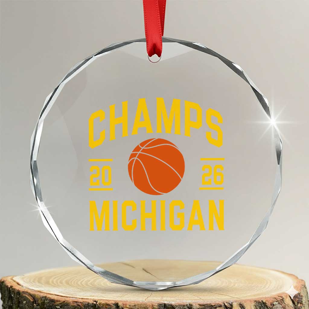 Michigan Hoops Champions Graphic Crystal Glass Ornament 2026 Basketball Victory Pride