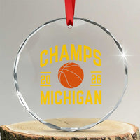Michigan Hoops Champions Graphic Crystal Glass Ornament 2026 Basketball Victory Pride