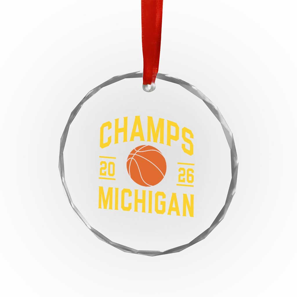 Michigan Hoops Champions Graphic Crystal Glass Ornament 2026 Basketball Victory Pride
