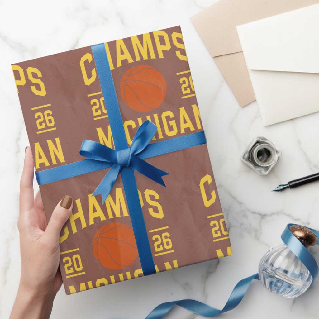 Michigan Hoops Champions Graphic Wrapping Paper Roll 2026 Basketball Victory Pride