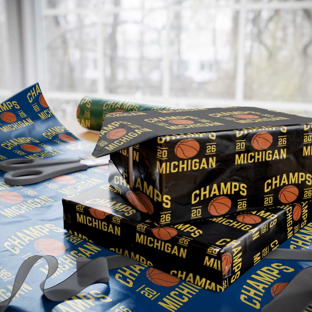 Michigan Hoops Champions Graphic Wrapping Paper Roll 2026 Basketball Victory Pride