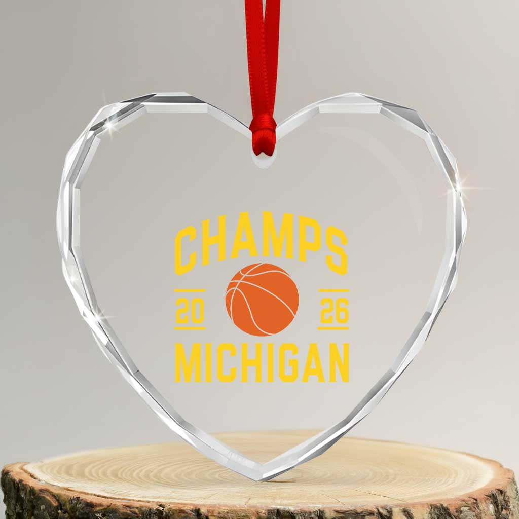 Michigan Hoops Champions Graphic Heart Crystal Glass Ornament 2026 Basketball Victory Pride