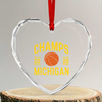 Michigan Hoops Champions Graphic Heart Crystal Glass Ornament 2026 Basketball Victory Pride