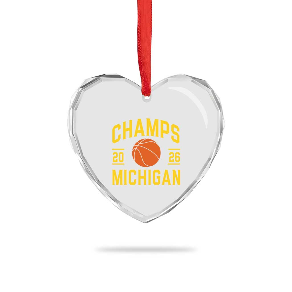 Michigan Hoops Champions Graphic Heart Crystal Glass Ornament 2026 Basketball Victory Pride