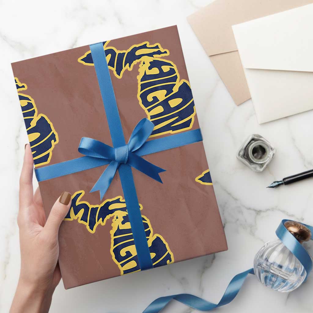 Michigan Lover State Map Pride Souvenir Gift Wrapping Paper Roll