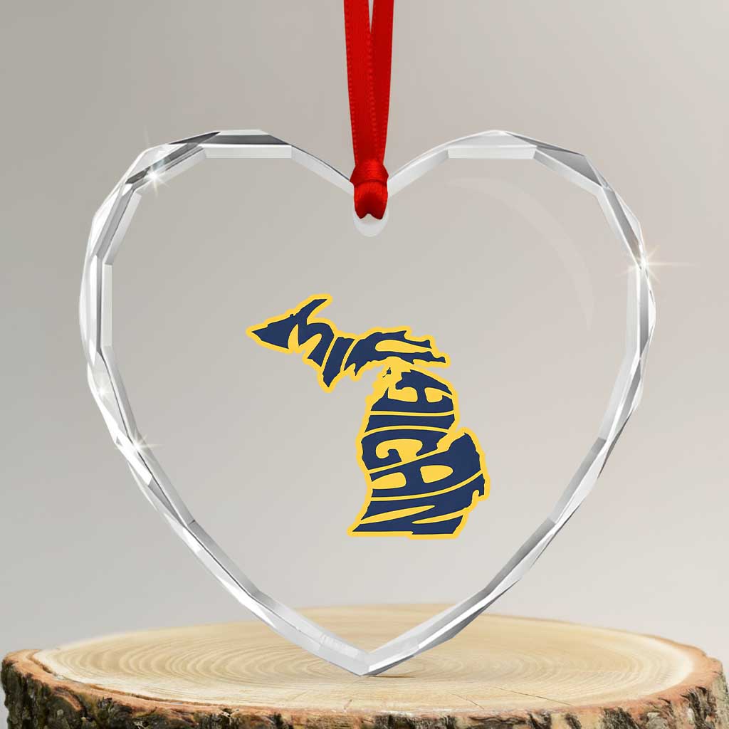 Michigan Lover State Map Pride Souvenir Gift Heart Crystal Glass Ornament