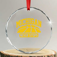 Michigan Never Stops Crystal Glass Ornament Great Lakes State Basketball Pride Gift