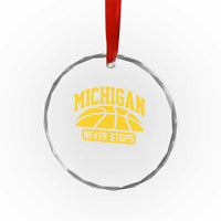 Michigan Never Stops Crystal Glass Ornament Great Lakes State Basketball Pride Gift