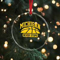 Michigan Never Stops Crystal Glass Ornament Great Lakes State Basketball Pride Gift