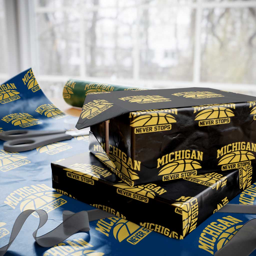 Michigan Never Stops Wrapping Paper Roll Great Lakes State Basketball Pride Gift