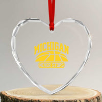 Michigan Never Stops Heart Crystal Glass Ornament Great Lakes State Basketball Pride Gift
