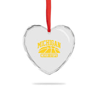 Michigan Never Stops Heart Crystal Glass Ornament Great Lakes State Basketball Pride Gift