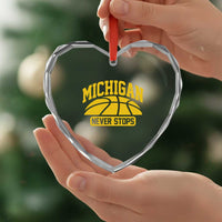 Michigan Never Stops Heart Crystal Glass Ornament Great Lakes State Basketball Pride Gift