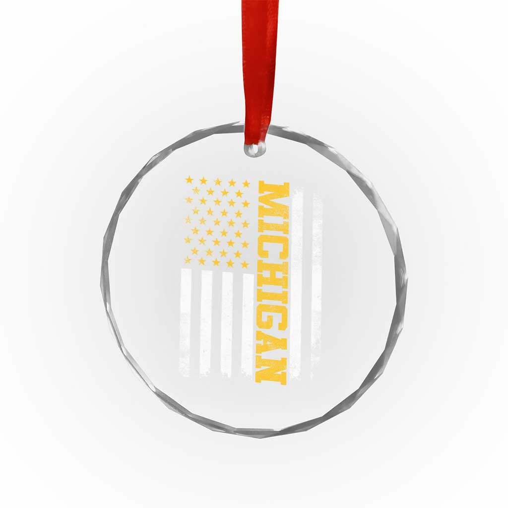 Michigan Pride Crystal Glass Ornament Vintage American Flag Distressed Varsity Aesthetic Letters MI State