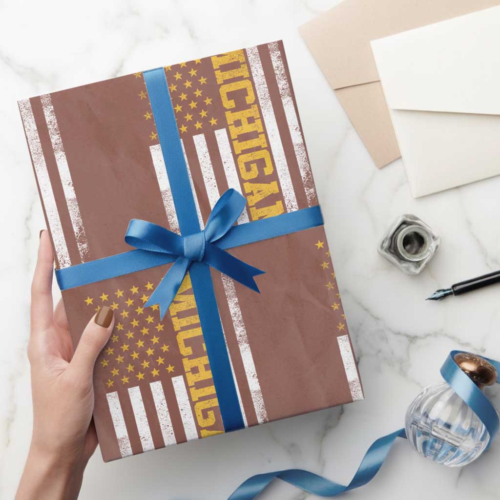 Michigan Pride Wrapping Paper Roll Vintage American Flag Distressed Varsity Aesthetic Letters MI State